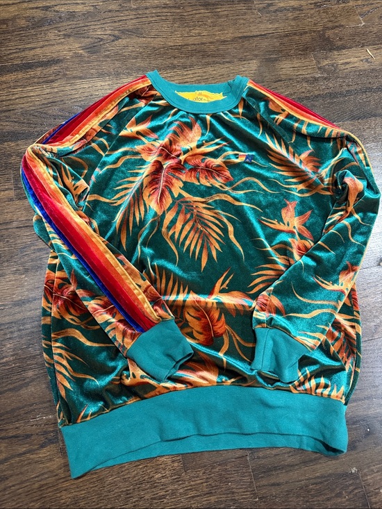 Aviator Nation Tops - Aviator Nation 🌈 Tropical Velvet Crewneck Sweatshirt Teal M